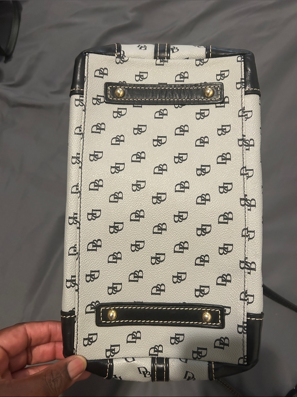 Dooney & Bourke Cream and Black Logo Dome Satchel - Picture 5 of 5